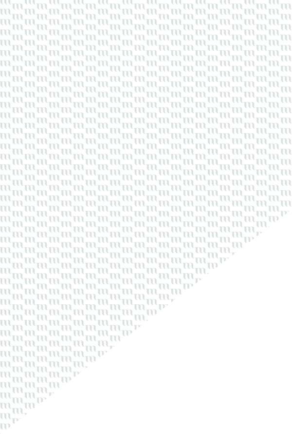 A black and white repeating pattern consisting of small, white serif lowercase 'm' characters arranged in diagonal rows